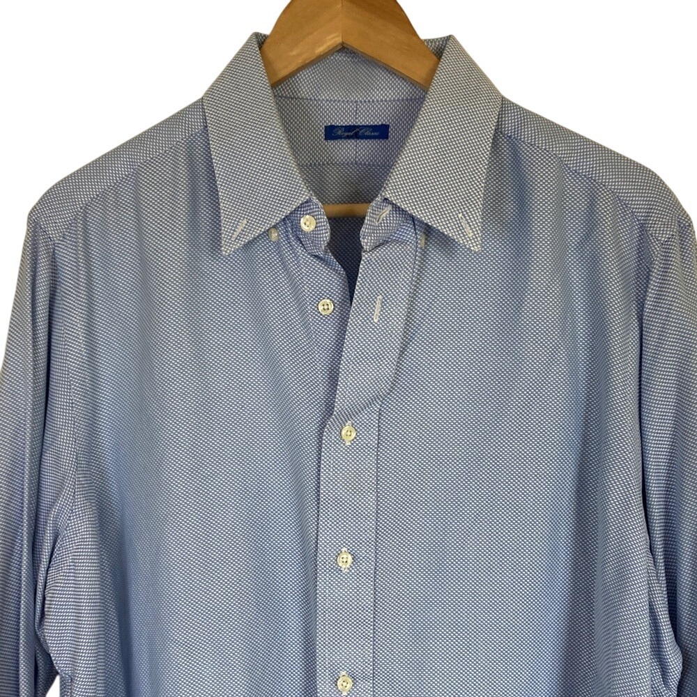 Royal Classic Men's Bespoke Blue‎ Print Button Down Dress Shirt Size XXL Classic